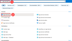 Screenshot che illustra come usare la casella di ricerca nella barra degli strumenti superiore per trovare Servizi app in Azure.