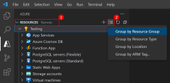 Screenshot che illustra come eliminare un gruppo di risorse in VS Code usando l'estensione Strumenti di Azure.