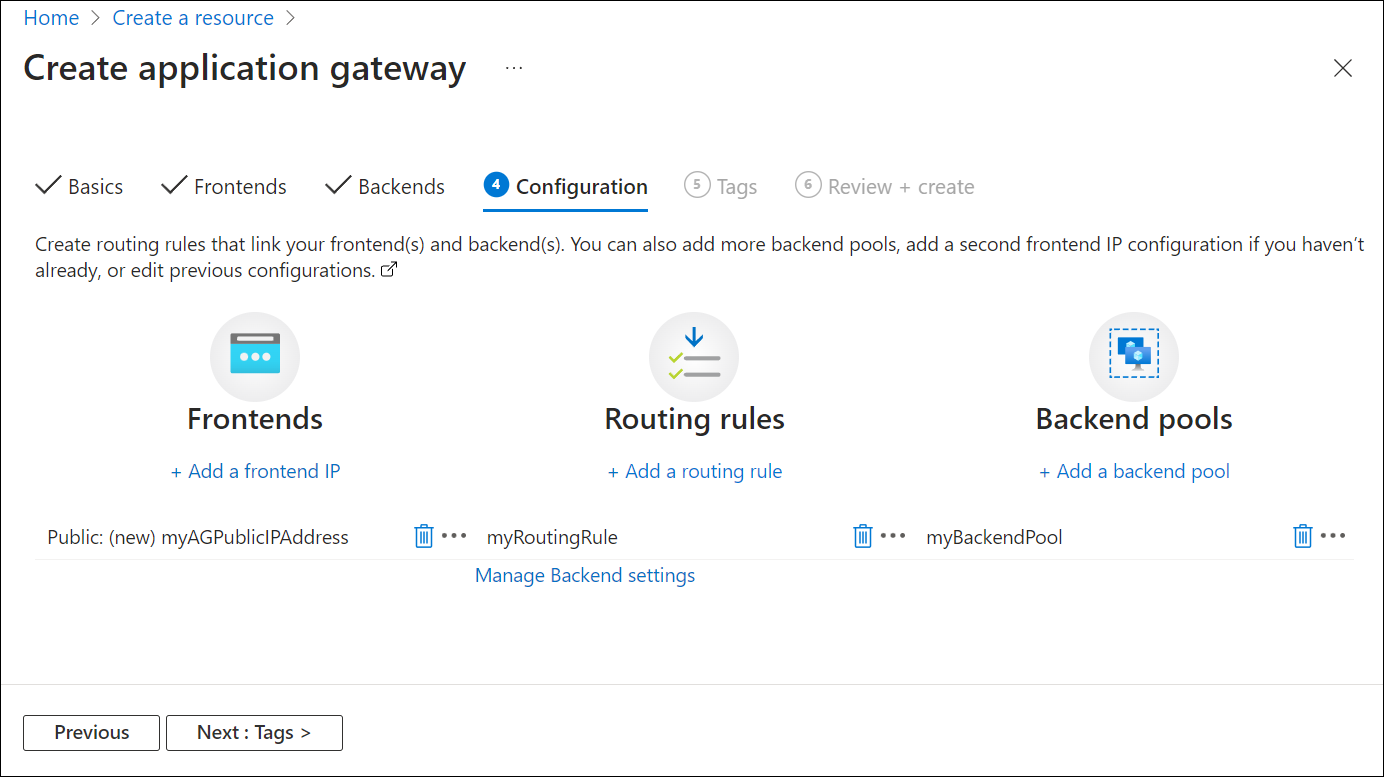 Screenshot della creazione di una nuova regola di gestione di un gateway applicazione.