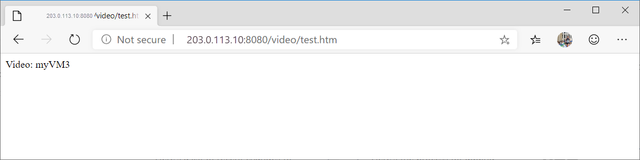 Screenshot dell'URL del video di test nel gateway applicazione.