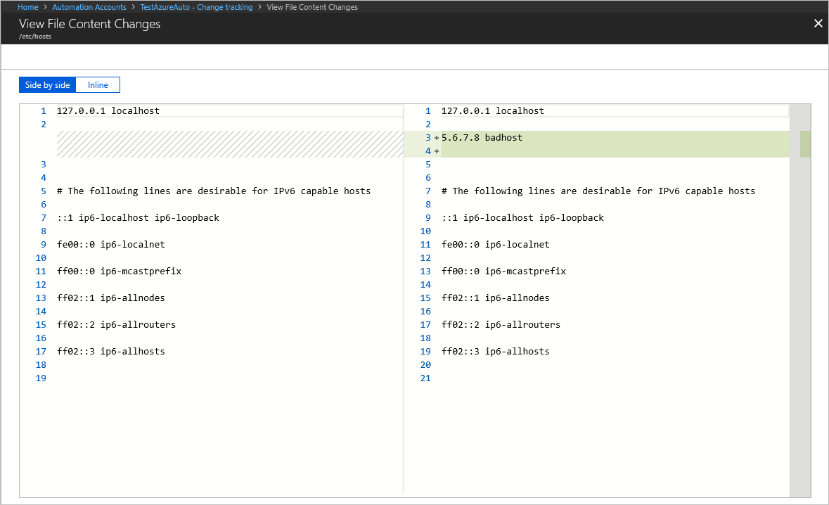 Screenshot della visualizzazione delle modifiche in un file di Windows o Linux.