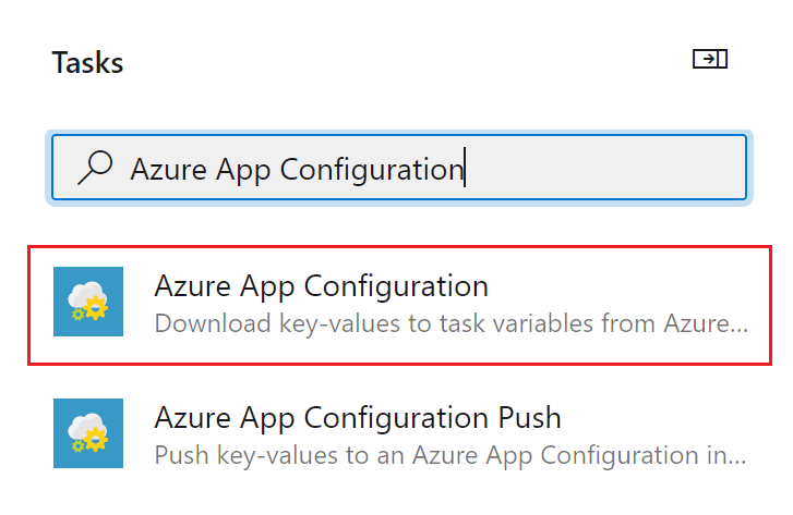 Screenshot che mostra la finestra di dialogo Aggiungi attività con app Azure Configurazione nella casella di ricerca.