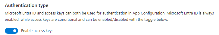 Screenshot che mostra come abilitare l'autenticazione tramite chiave di accesso per Configurazione app di Azure.