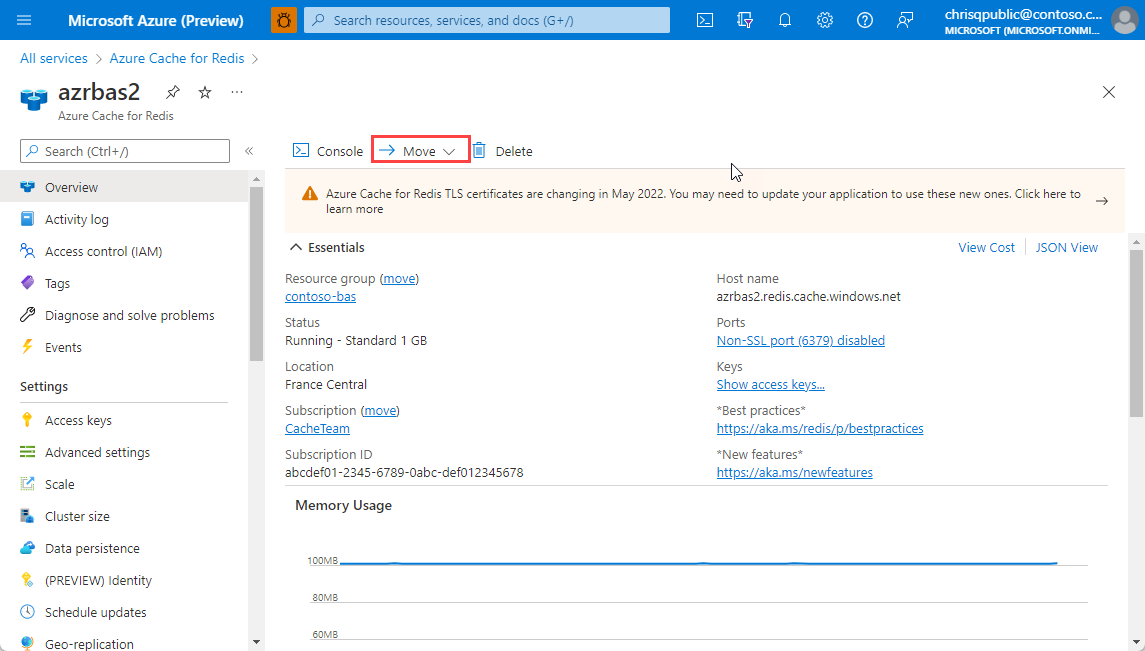 Spostare Redis gestito di Azure