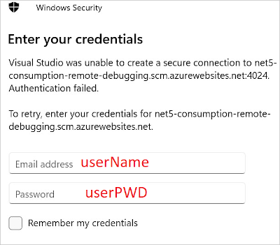 Immettere credenziali in Visual Studio