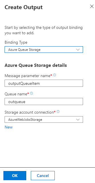 Aggiungere un binding di output di archiviazione code a una funzione nel portale di Azure.