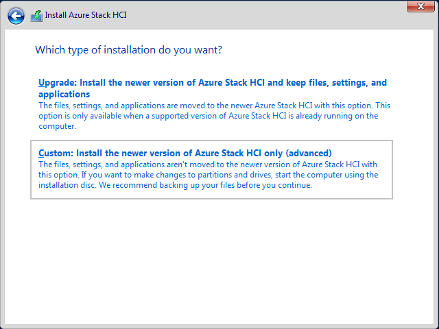 Screenshot della pagina della lingua della procedura guidata Installa tipo di azure Stack HCI.