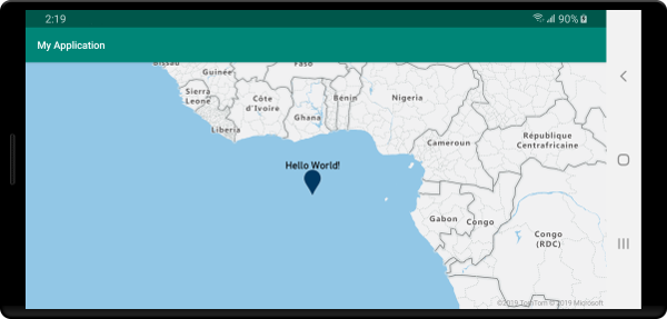 Mappa con il rendering dei punti eseguito usando un livello simbolo che visualizza un'icona e un'etichetta di testo per una funzionalità punto