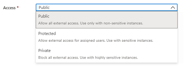 Screenshot dell'elemento Microsoft.Common.DropDown dell'interfaccia utente con descrizioni di selezione singola e elemento.