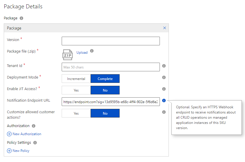 Screenshot delle notifiche dell'applicazione gestita di Azure Marketplace nel portale di Azure.