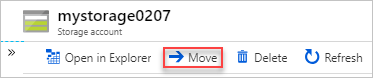 Screenshot del portale di Azure che mostra l'opzione Sposta per un account di archiviazione.