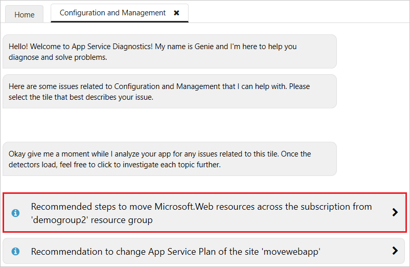 Screenshot dell'opzione Passaggi consigliati nella sezione Opzioni di migrazione.