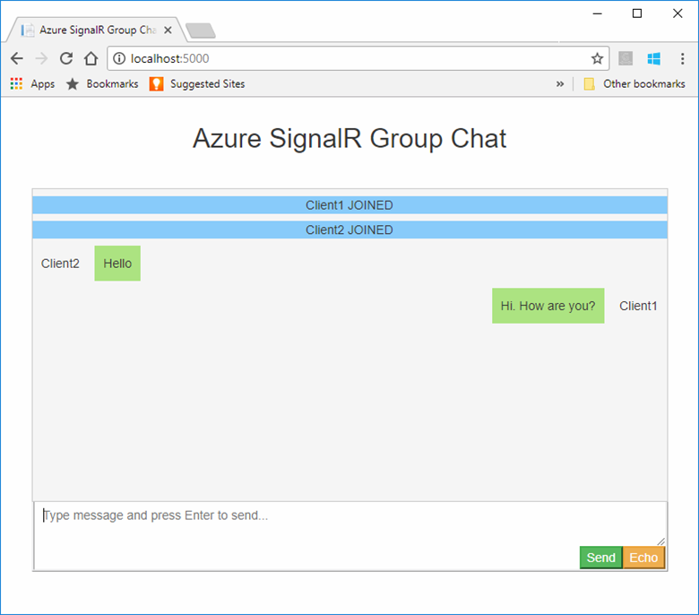 Esempio di chat di gruppo di Azure SignalR