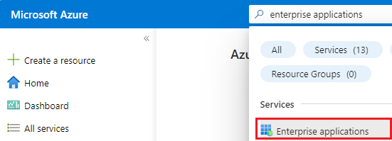 Screenshot della ricerca di applicazioni aziendali nel portale di Azure.