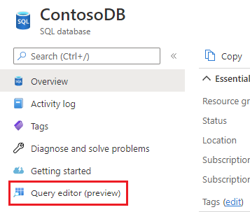 Screenshot che mostra la selezione dell'editor di query.