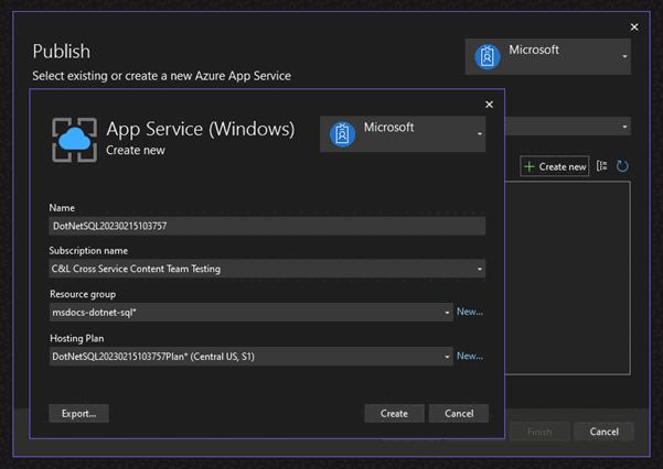 Screenshot che mostra come eseguire la distribuzione con Visual Studio.