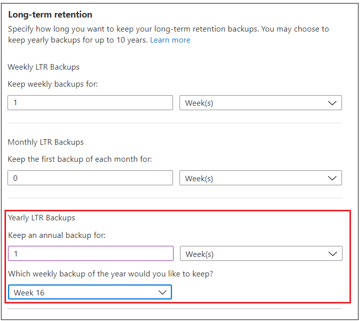 Screenshot del portale di Azure che mostra come configurare i criteri.