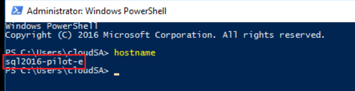 Screenshot della ricerca del nome host di Windows Server tramite il prompt dei comandi.