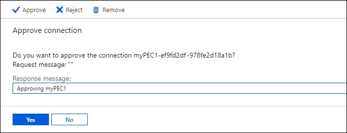 Screenshot della finestra di dialogo che richiede un messaggio di risposta per accompagnare l'approvazione di una connessione.