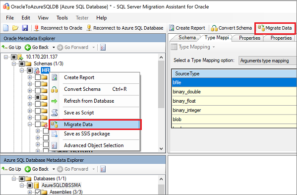 Screenshot che mostra Migrate Data.