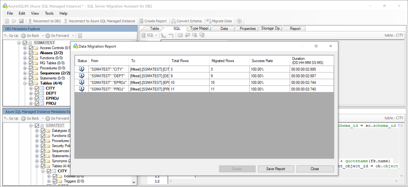 Screenshot che mostra dove esaminare il report di migrazione dei dati.