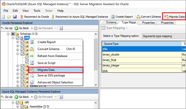 Screenshot che mostra Migrate Data.