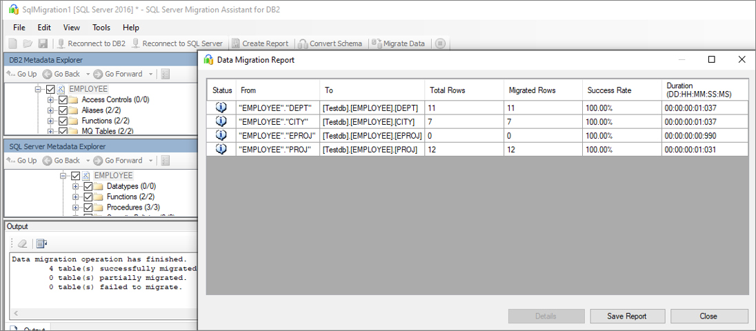 Screenshot che mostra dove esaminare il report di migrazione dei dati.