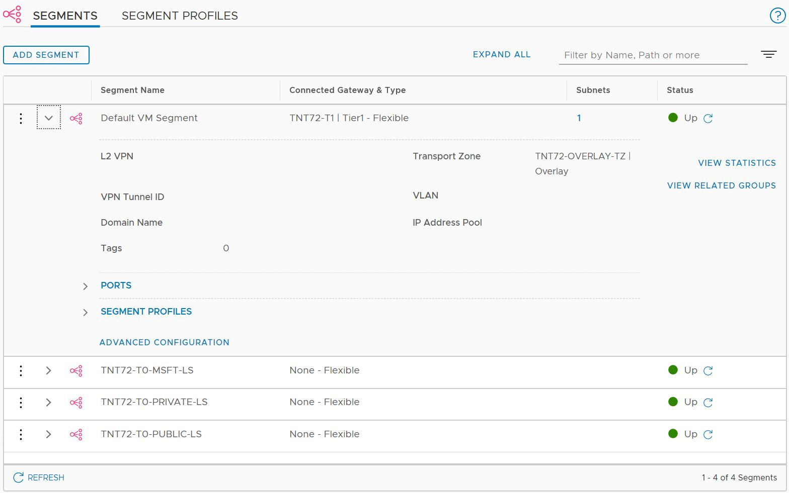 Screenshot che mostra che il pool di server DHCP assegnato al segmento per l'uso di un server DHCP.