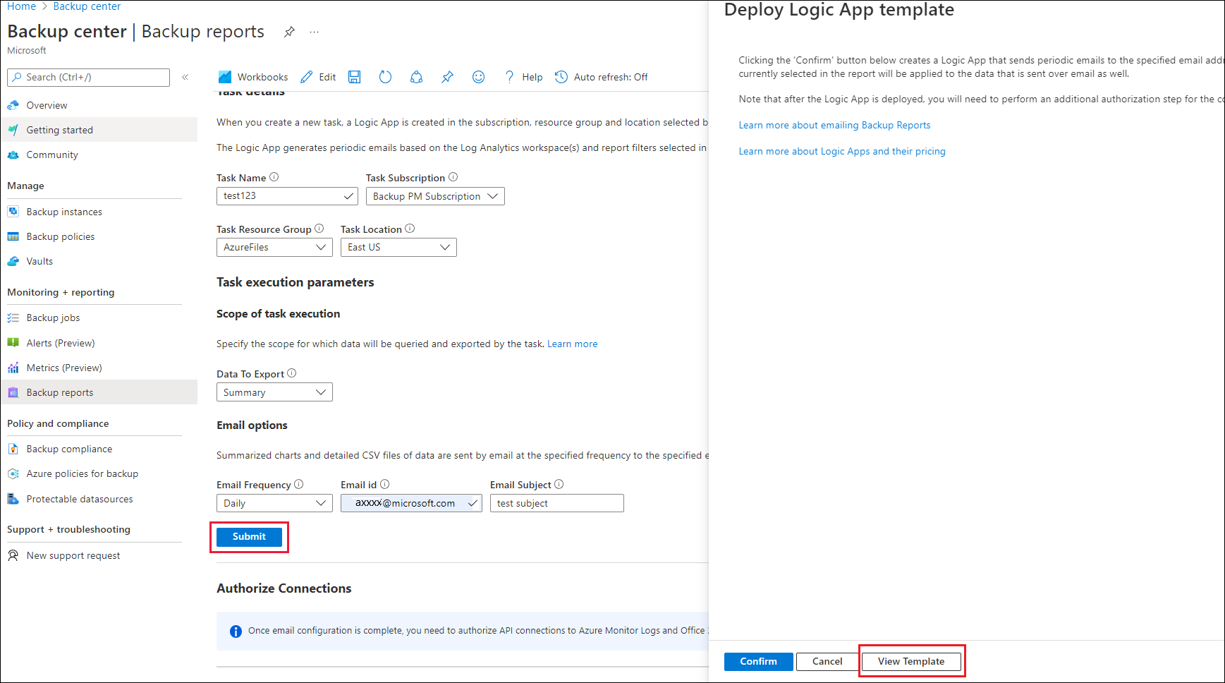 Visualizzare il modello di e-mail.