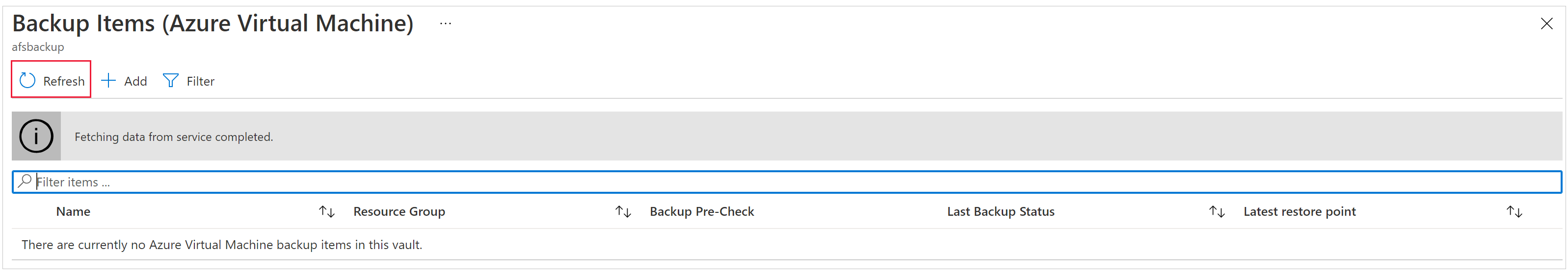 Screenshot della pagina Elimina elementi di backup.