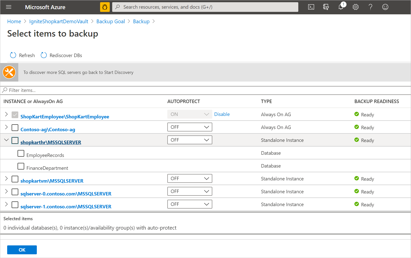 Selezionare gli elementi di cui eseguire il backup