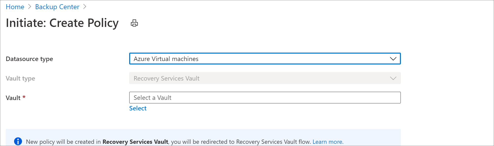 Selezionare l'origine dati per i criteri di backup delle macchine virtuali