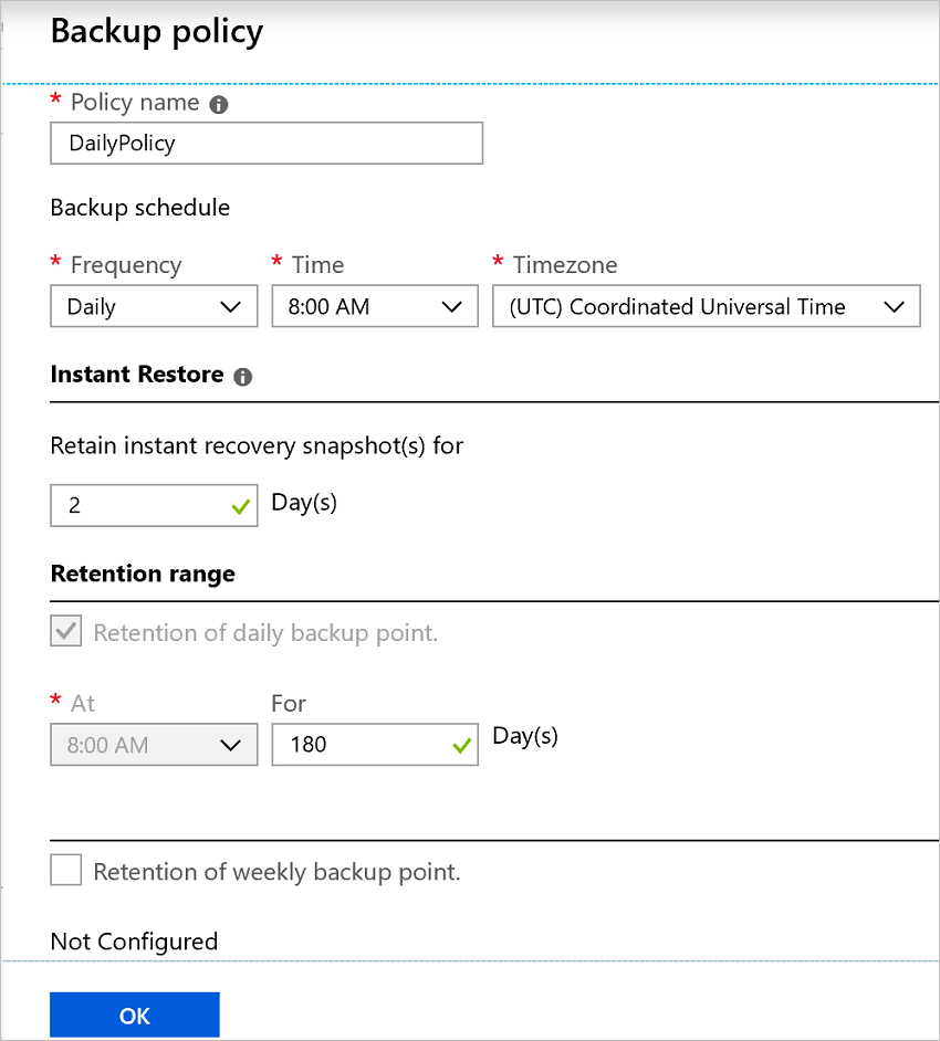 Criterio di backup predefinito