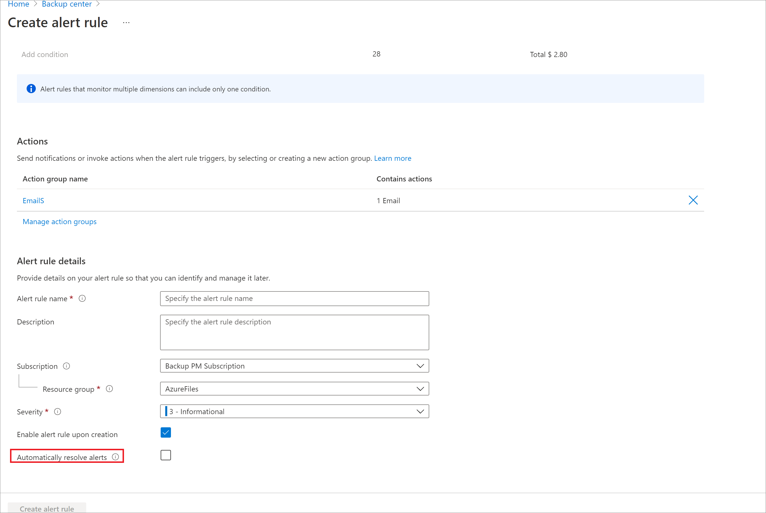 Screenshot che mostra il processo per configurare il comportamento di risoluzione automatica.