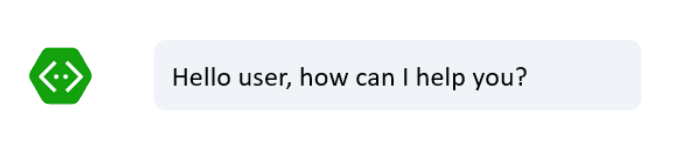 A welcome message, without suggestions, 'Hello user, how can I help you?'