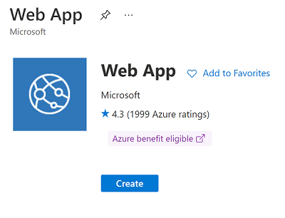 Screenshot che mostra la creazione di una risorsa dell'app Web nel portale di Azure.