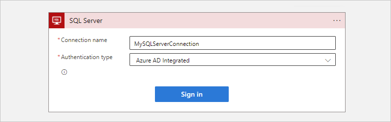 Screenshot che mostra il portale di Azure, il flusso di lavoro A consumo e le informazioni di connessione cloud di SQL Server con il tipo di autenticazione selezionato.