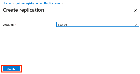 Interfaccia utente Crea replica nel portale di Azure