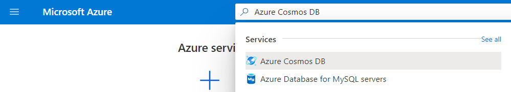 Screenshot che mostra la ricerca di Azure Cosmos DB.