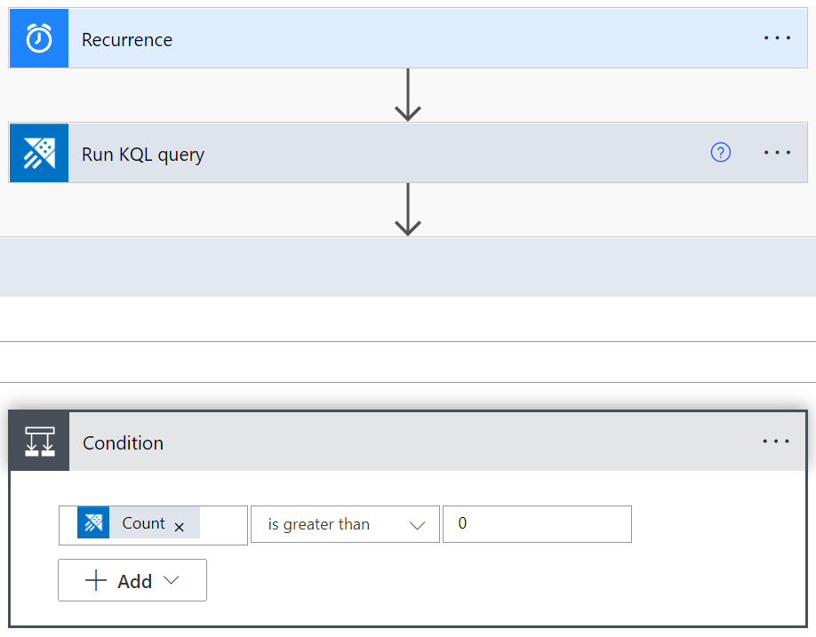 Screenshot del connettore azure Esplora dati che mostra l'azione Esegui query KQL.