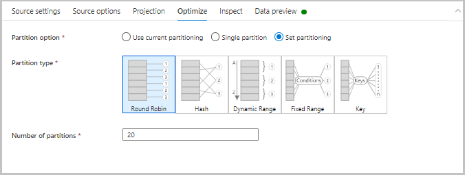 Screenshot che mostra la scheda Ottimizza, che include l'opzione Partizione, Tipo di partizione e Numero di partizioni.