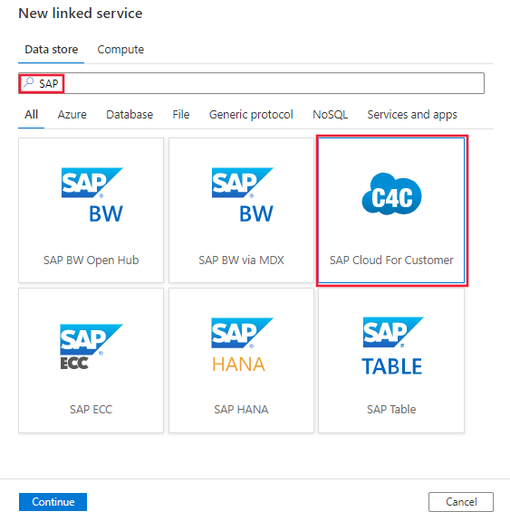 Selezionare il connettore SAP Cloud for Customer.