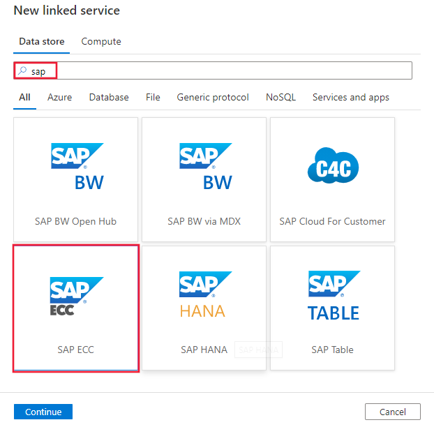 Screenshot del connettore SAP ECC.