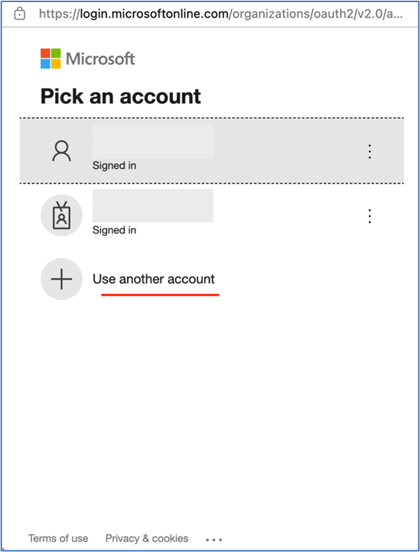 Mostra la finestra di dialogo di selezione dell'account per la scelta di un account per connettersi al tenant Di Azure DevOps remoto.