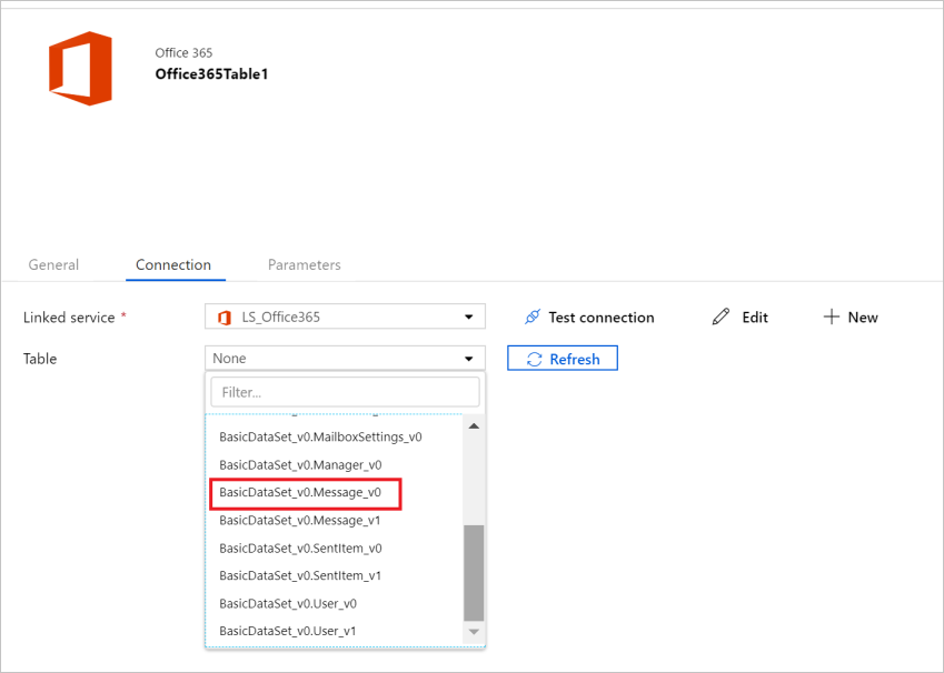 Tabella del set di dati Config Microsoft 365 (Office 365).