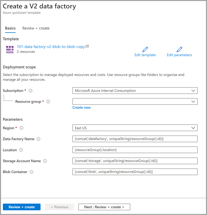 Distribuire un modello di Azure Resource Manager per Azure Data Factory