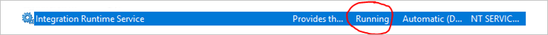 Screenshot che mostra che il servizio runtime di integrazione self-hosted è in esecuzione.