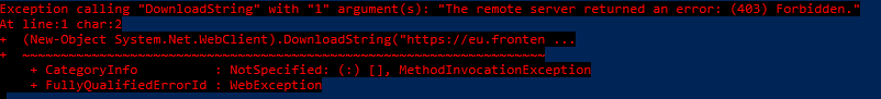 Screenshot della risposta del comando di PowerShell.