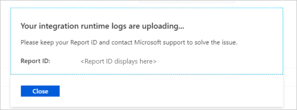 Screenshot dell'ID report visualizzato nella finestra di stato del caricamento per i log del runtime di integrazione.