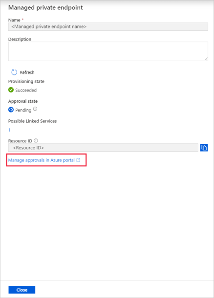 Screenshot che mostra l'opzione Gestisci approvazioni in portale di Azure.